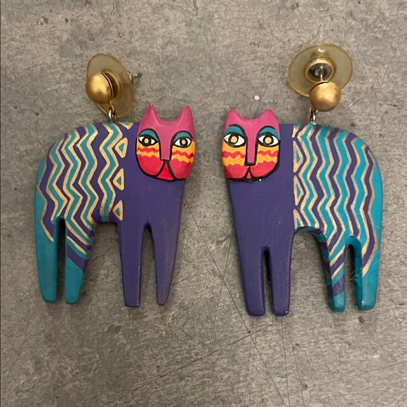 Laurel Burch Jewelry - Laurel Burch vintage hand painted RARE Colorful Cat Earrings